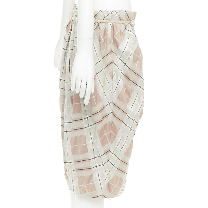 MARNI light green khaki checked rope tie waist drop waist skirt IT38 XS