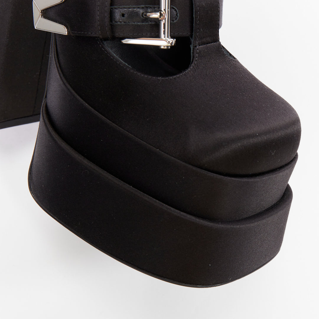 VERSACE Runway Aevitas 155 black satin bondage buckle double platform EU39