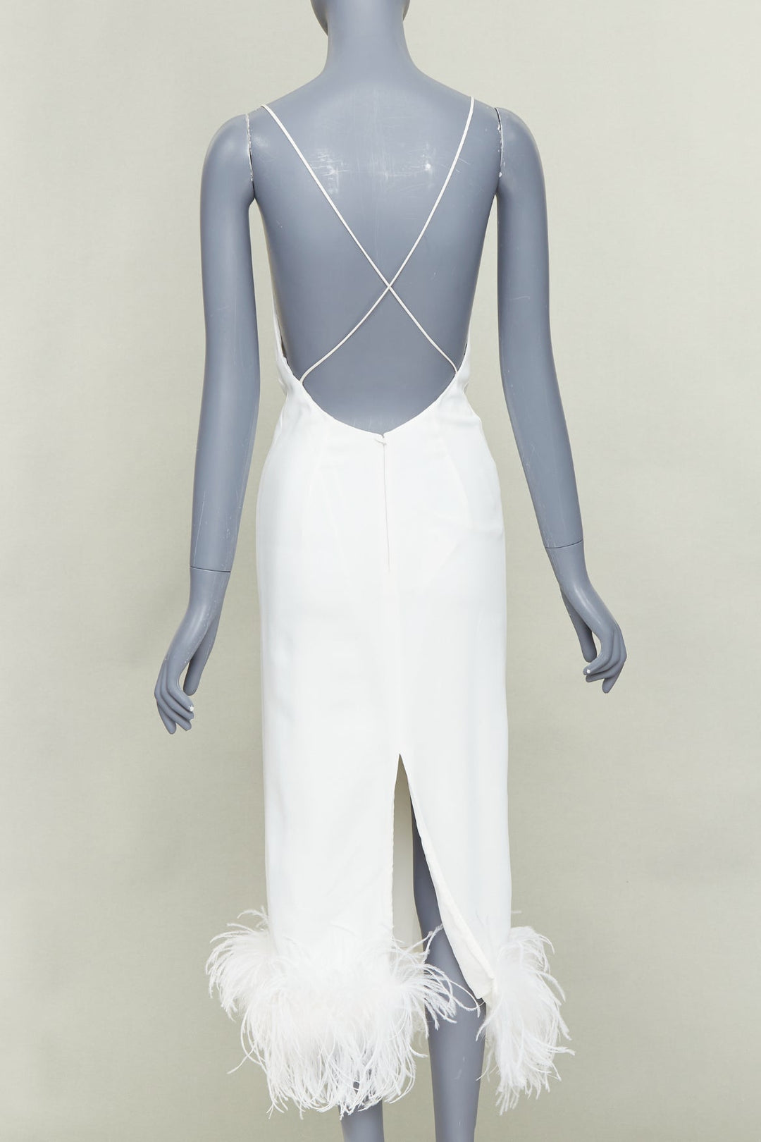 MIU MIU 2022 Bridal white viscose stretch cady feather hem slip dress IT38 XS