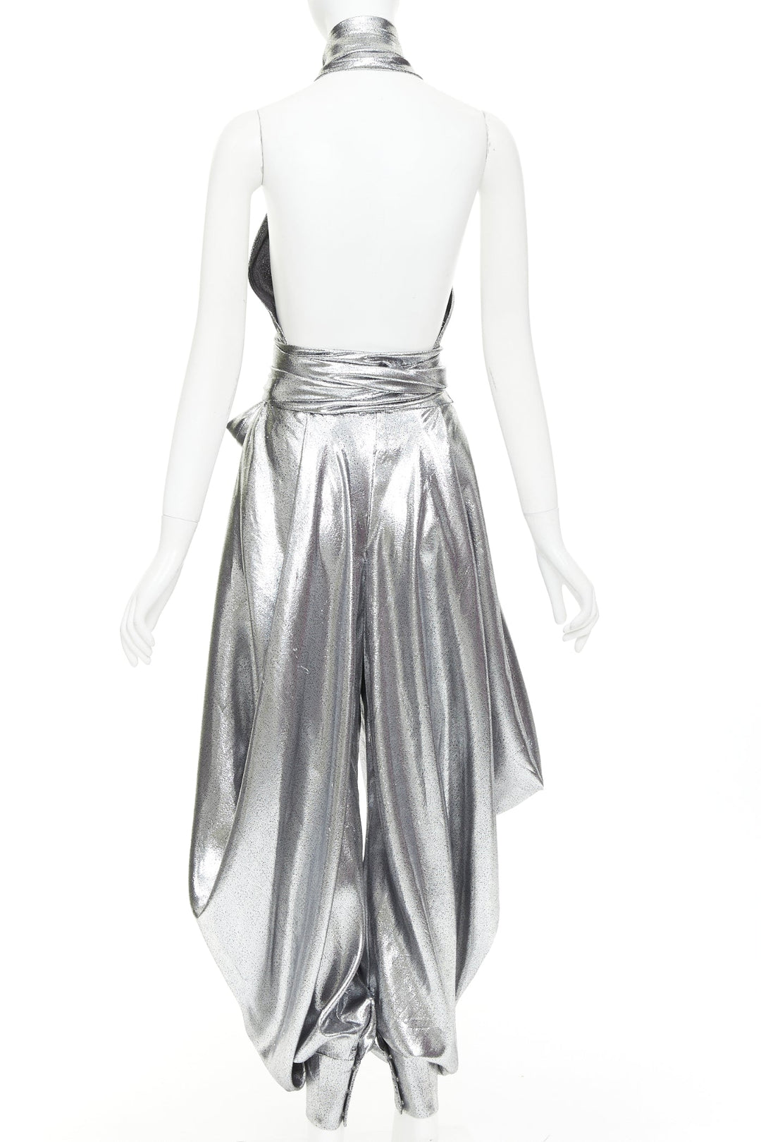 ALEXANDRE VAUTHIER COUTURE SS2021 Runway silver lame halter bloomer pants set