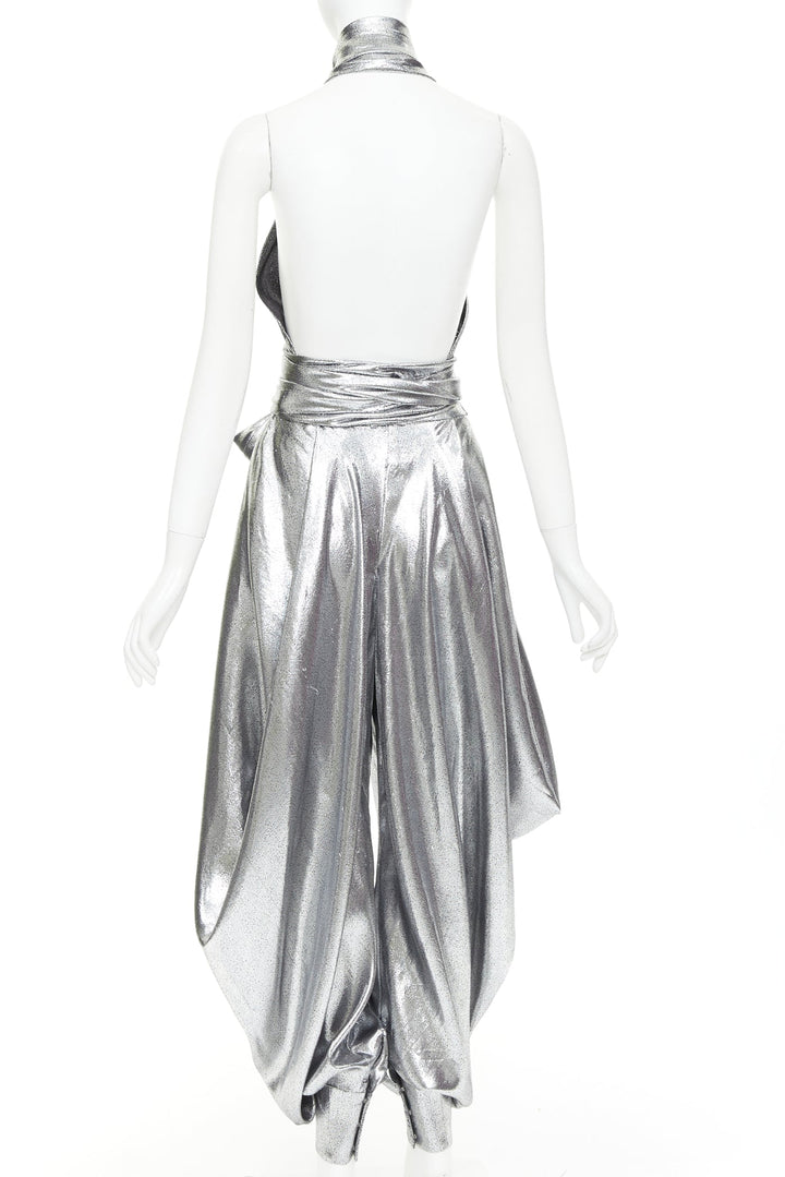 ALEXANDRE VAUTHIER COUTURE SS2021 Runway silver lame halter bloomer pants set