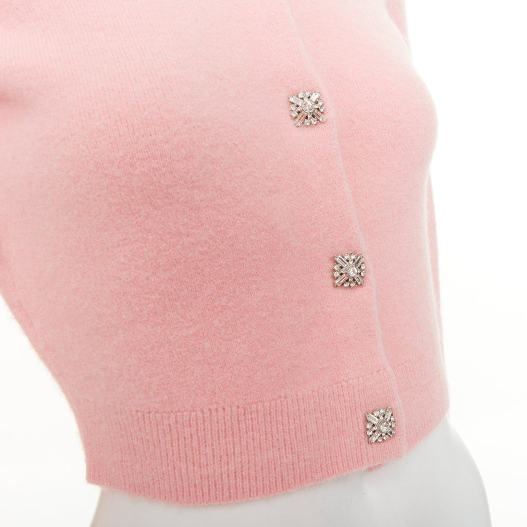 SELF PORTRAIT AW24 light pink viscose blend crystal neckline crop cardigan XS