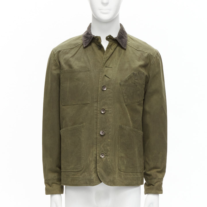 RAG & BONE Barneys green waxed cotton corduroy collar 4 pockets jacket US38 M