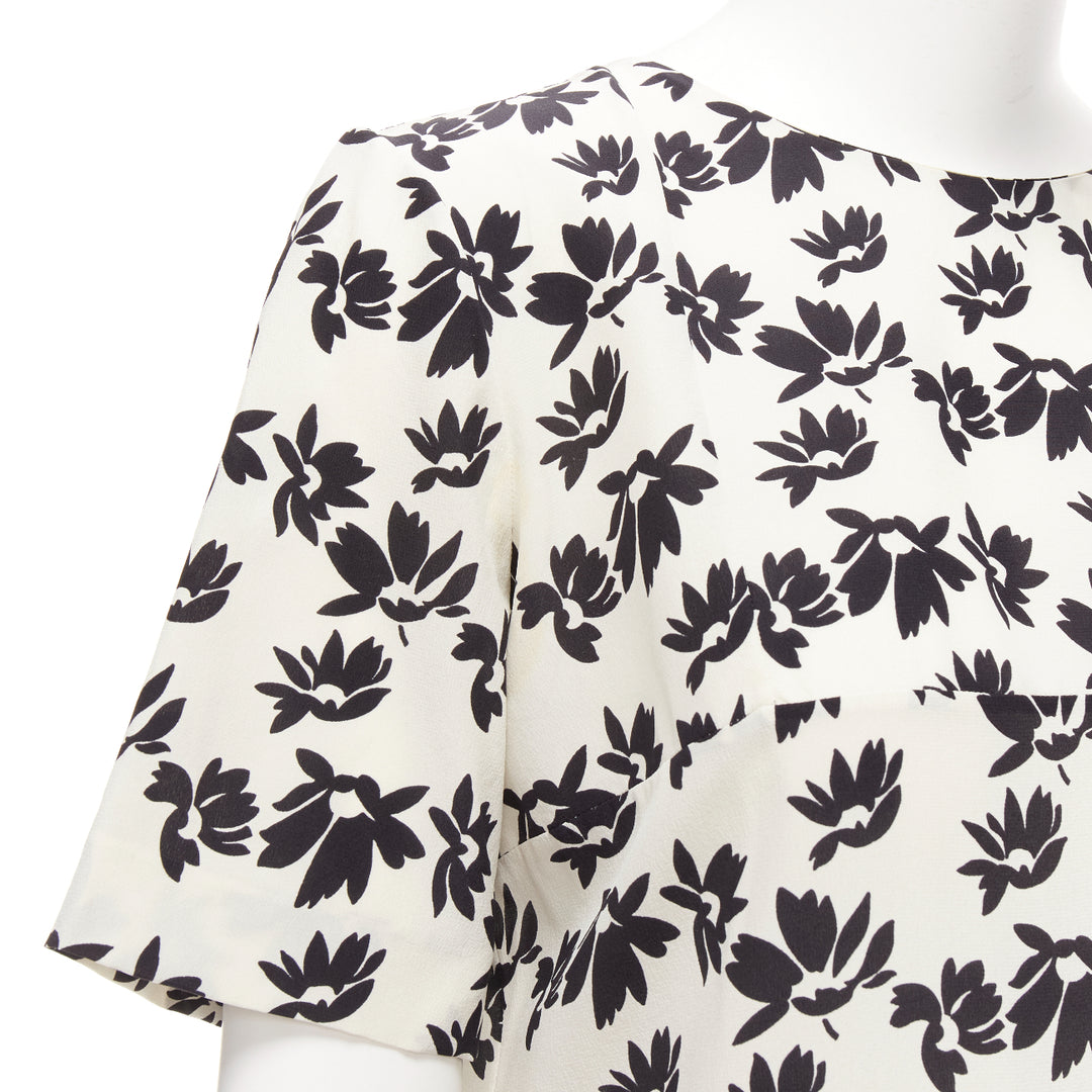MARNI white black floral print asymmetric panel dress IT42 M