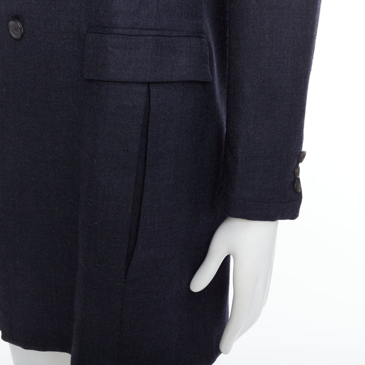 GIULIANO FUJIWARA 100% wool navy panelled lapel long coat IT46 S