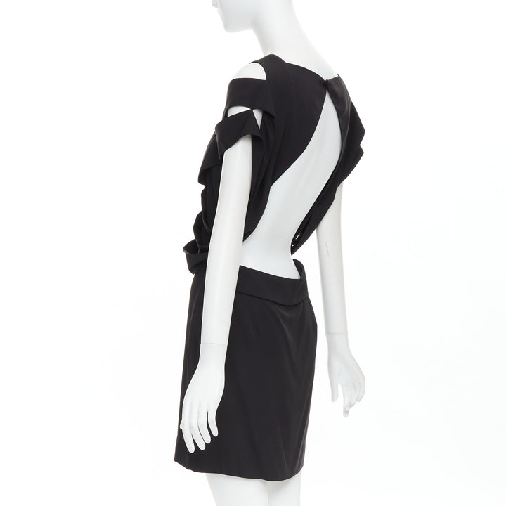 STELLA MCCARTNEY 2008 black silk intrecciato woven open back dress IT40 S