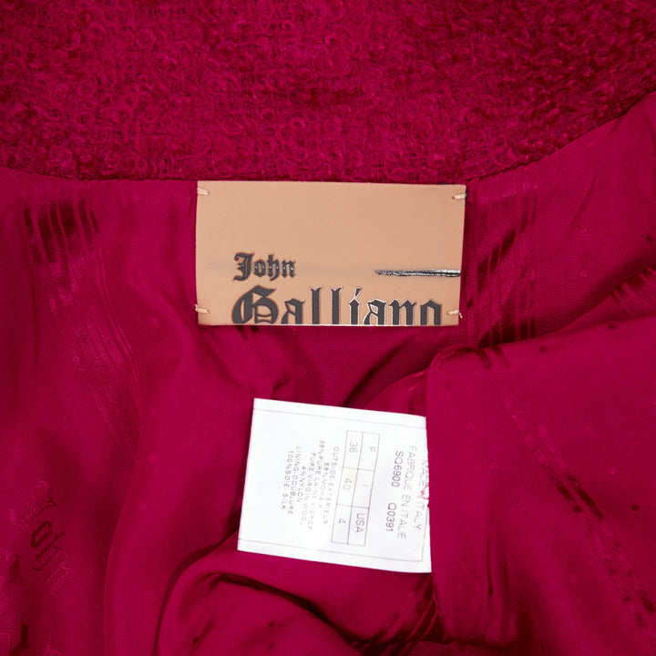 JOHN GALLIANO Vintage pink mohair blend shearling pyramid button cape jacket M