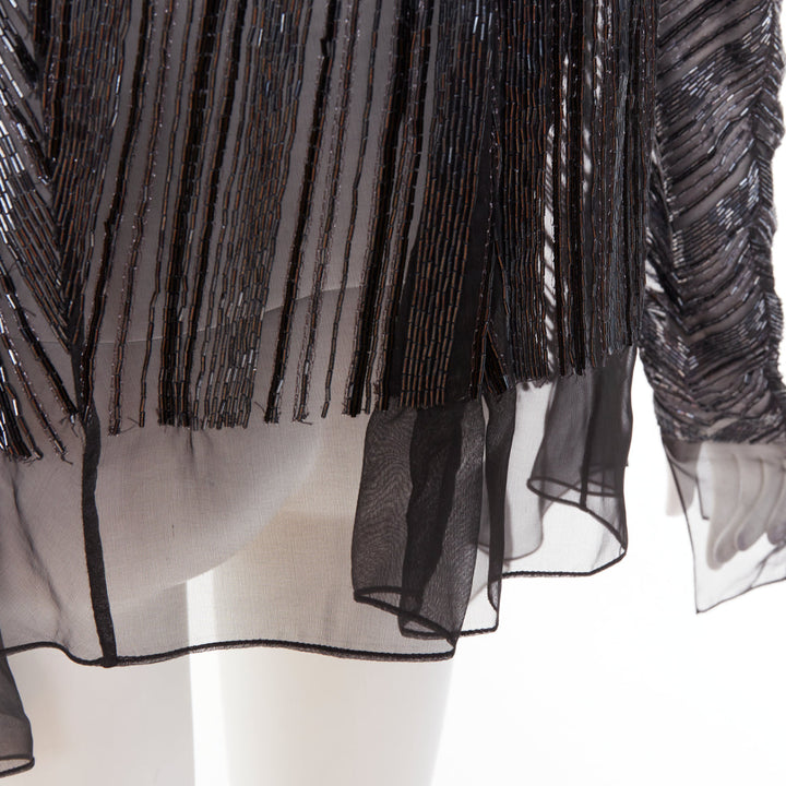 ALEXANDRE VAUTHIER sheer grey geometric long bead embellished drape jacket