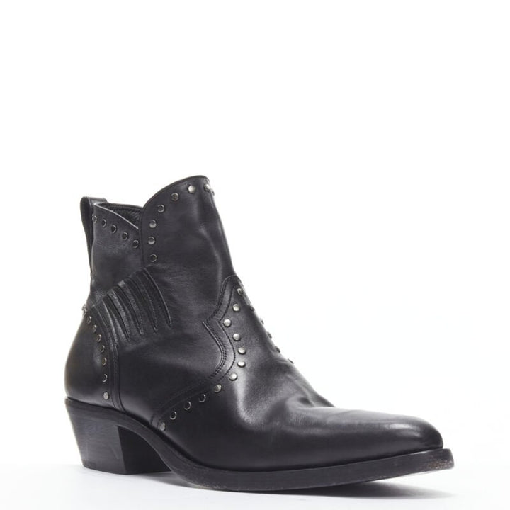 SAINT LAURENT Dakota 50 black leather studded western ankle boot EU43