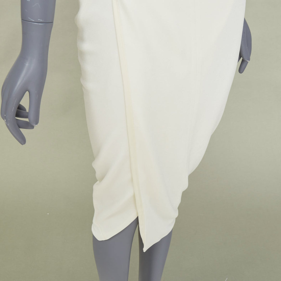 NARCISO RODRIGUEZ elegant draped wrap panel ivory viscose midi dress IT38 XS
