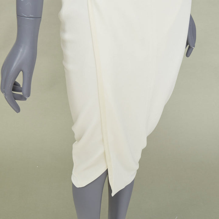 NARCISO RODRIGUEZ elegant draped wrap panel ivory viscose midi dress IT38 XS