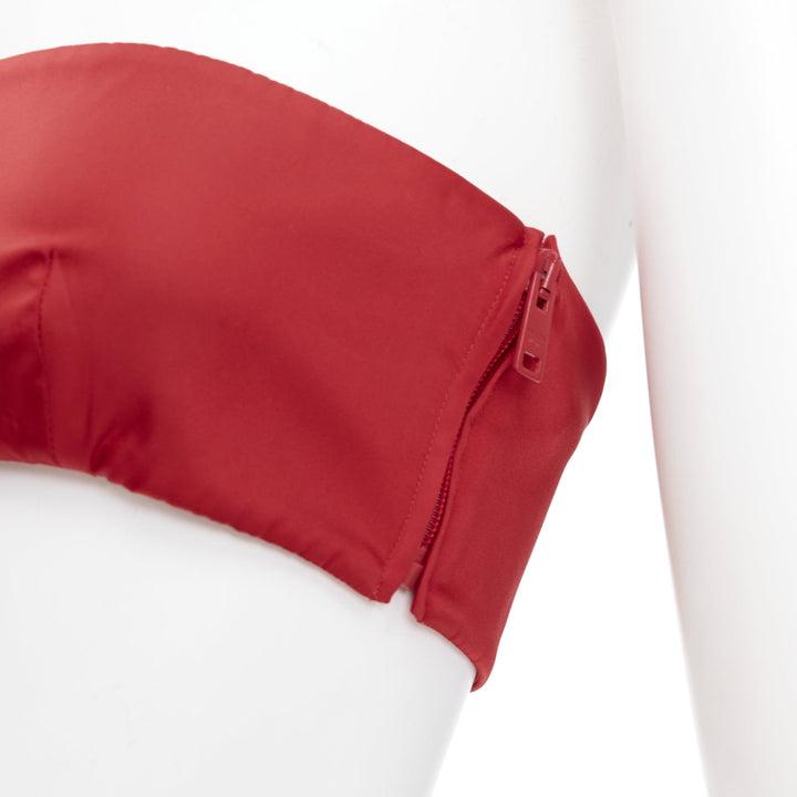 PRADA Re-Nylon red triangle logo plate strapless bustier tube top IT38 XS