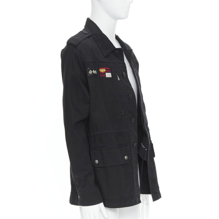 SAINT LAURENT black cotton embroidery patch utility military jacket  EU50 L