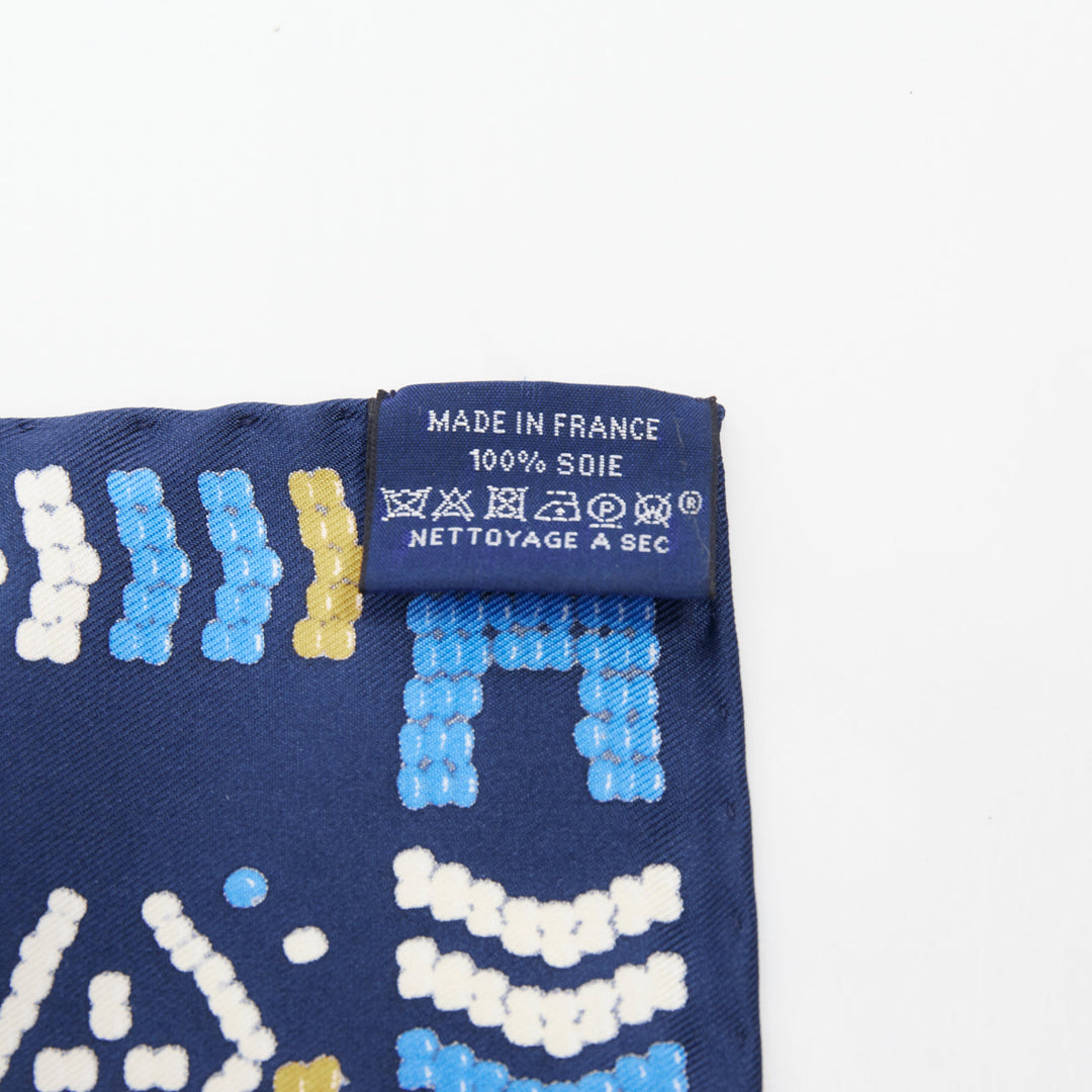 HERMES Gavroche 45 Kelly en Perles bead print navy blue silk twill scarf