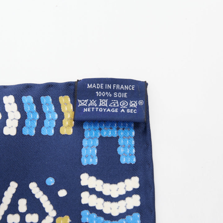 HERMES Gavroche 45 Kelly en Perles bead print navy blue silk twill scarf
