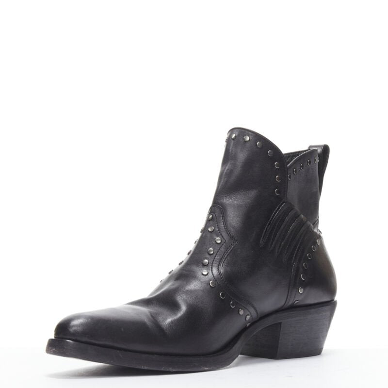 SAINT LAURENT Dakota 50 black leather studded western ankle boot EU43