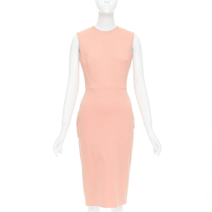 VICTORIA BECKHAM salmon pink cotton blend 2 way zip sheath dress UK10 M