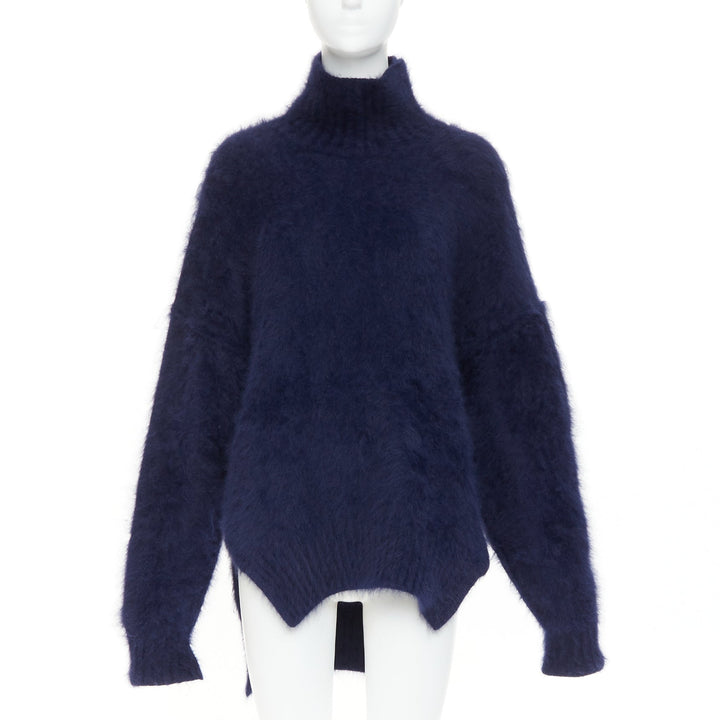 CELINE 2017 Runway Phoebe Philo navy fuzzy angora oversized sweater M