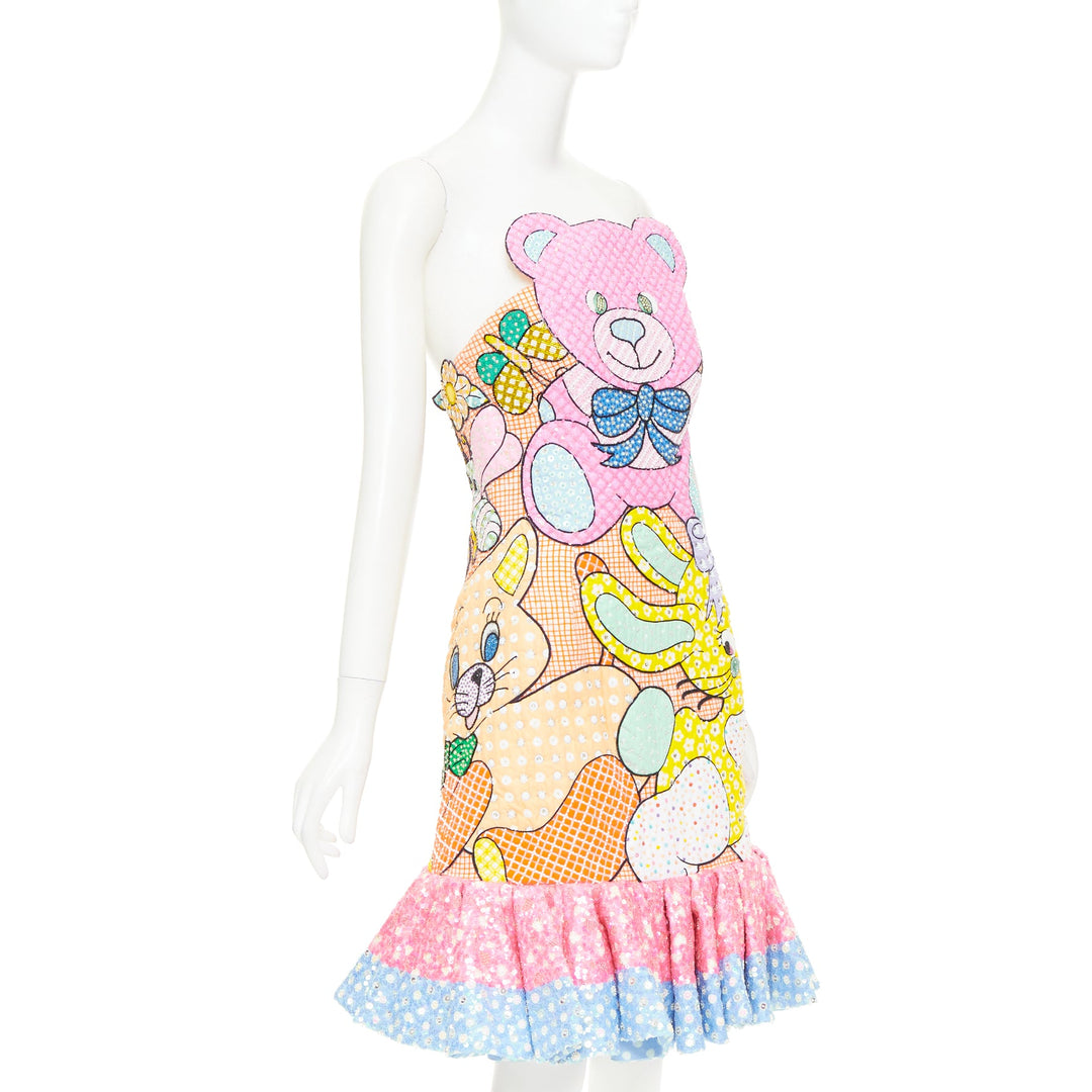 MOSCHINO COUTURE! 2022 Runway Calico Animals pink sequinned beaded dress IT40 S