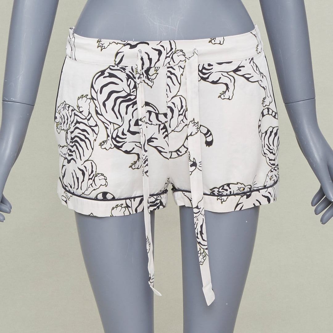 OLIVIA VON HALLE 2020 Lila Carlyle white tiger print silk pajama shorts Sz1 XS