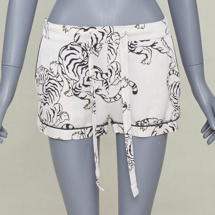OLIVIA VON HALLE 2020 Lila Carlyle white tiger print silk pajama shorts Sz1 XS
