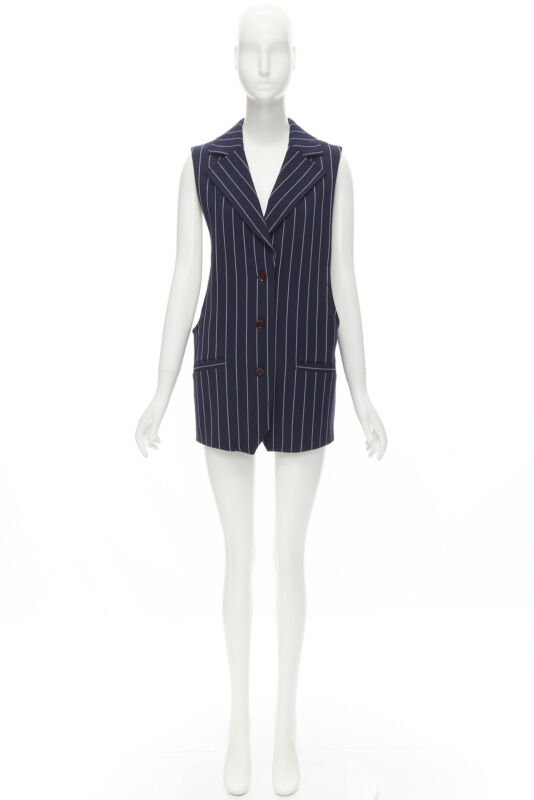 SEE. BY CHLOE blue white striped dropped armhole boxy vest FR36 S