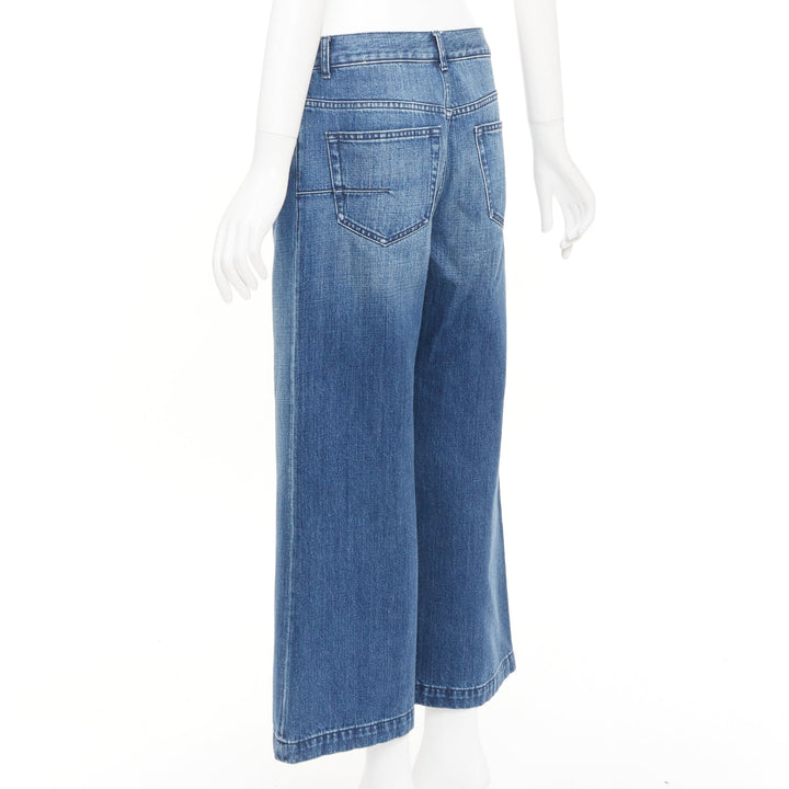 DIOR blue washed cotton denim low mid rise five pocket cropped wide jeans FR38 M
