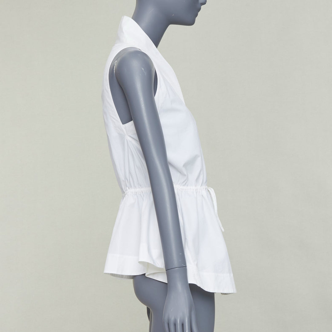ALAIA off white cotton drawstring tie waist halter shirt top FR36 S