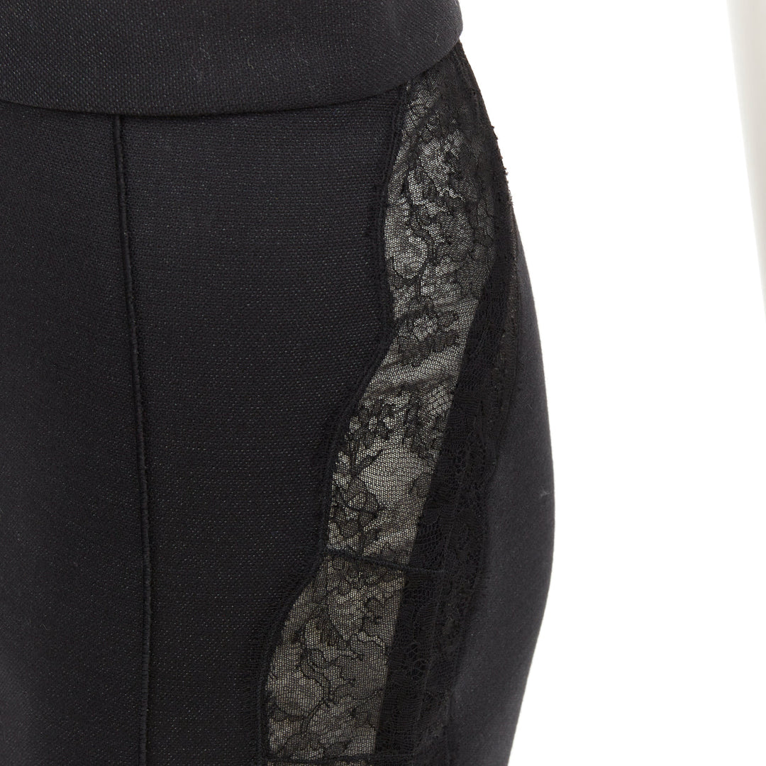 STELLA MCCARTNEY black wool blend lace side panels cut out pencil skirt IT38 XS