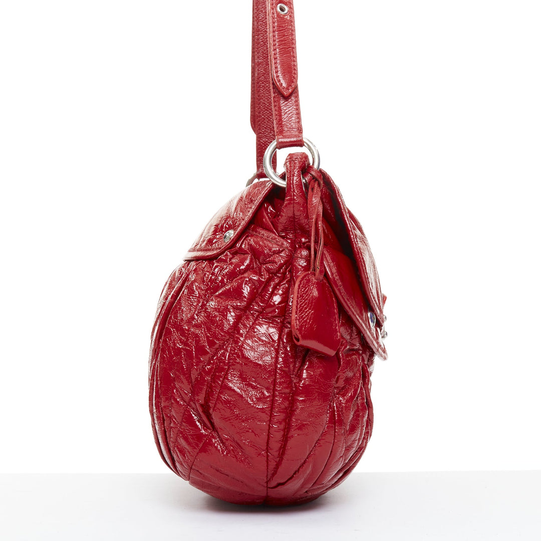 MIU MIU Coffer Hobo red Matelasse patent leather quilted crossbody bag