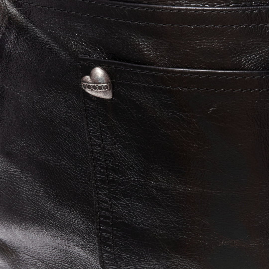 SAINT LAURENT 2017 silver heart star arrow charm stud black leather skirt FR36 S