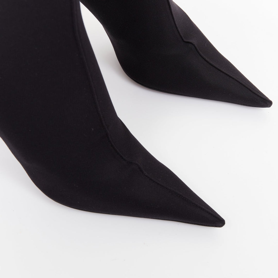 BALENCIAGA Demna Knife black crepe jersey BB embroidered thigh high boots EU38