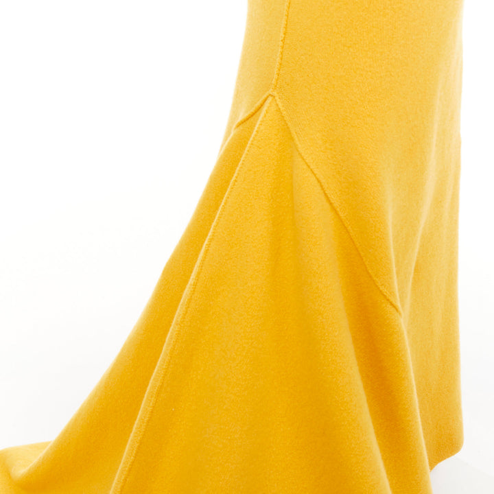 RICK OWENS 2022 Strobe mustard yellow cashmere blend panelled knit maxi skirt S