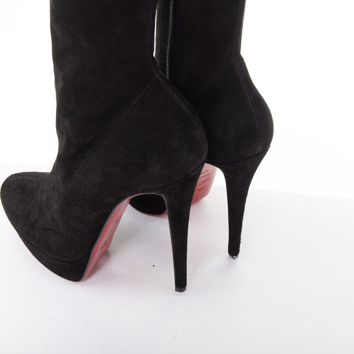 CHRISTIAN LOUBOUTIN Monicarina 160 black suede over knee platform boots EU37.5
