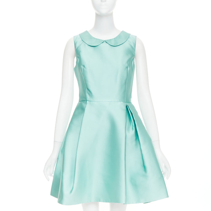 ROCHAS RCA421A mint green silk satin peter pan collar skater dress IT42 M