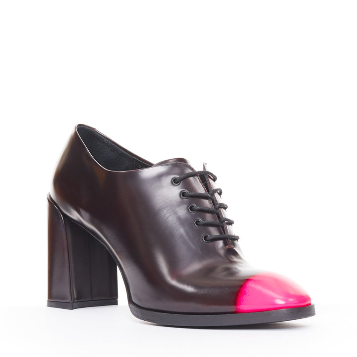 CHRISTIAN DIOR 2014 Runway Garconne burgundy neon pink cap toe pumps EU37.5