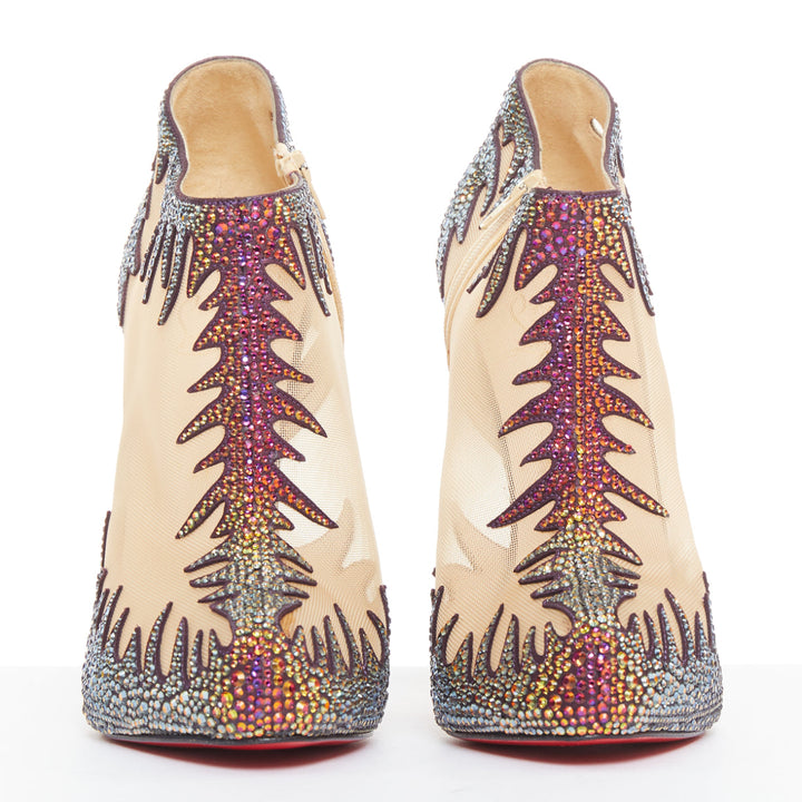 rare CHRISTIAN LOUBOUTIN Marale Boot 140 Suede Vulcano strass crystal mesh EU38
