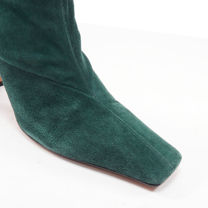 OLD CELINE Phoebe Philo Madame green suede square spool booties EU39