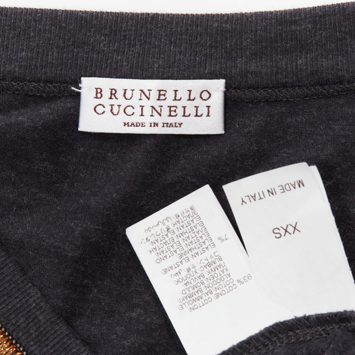 BRUNELLO CUCINELLI grey cotton blend gold foil v neck sweater top XXS