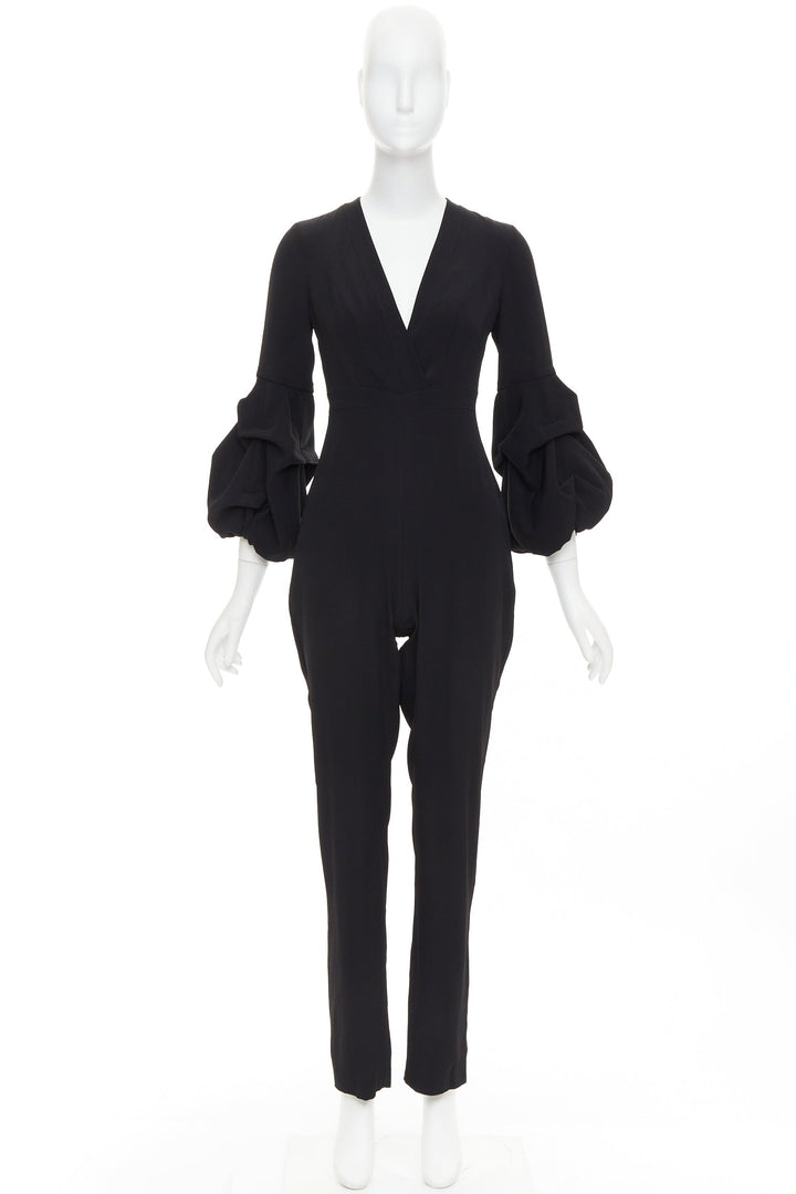 ALEXIS Maximila ruched sleeves skinny leg crepe black tapered jumpsuit XS