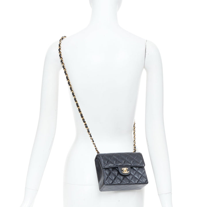 CHANEL 2025 Graphic Frame black quilted lambskin piping mini square flap bag