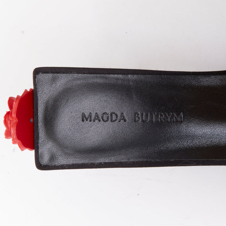 MAGDA BUTRYM red floral black satin embellished mid mule heels EU37.5