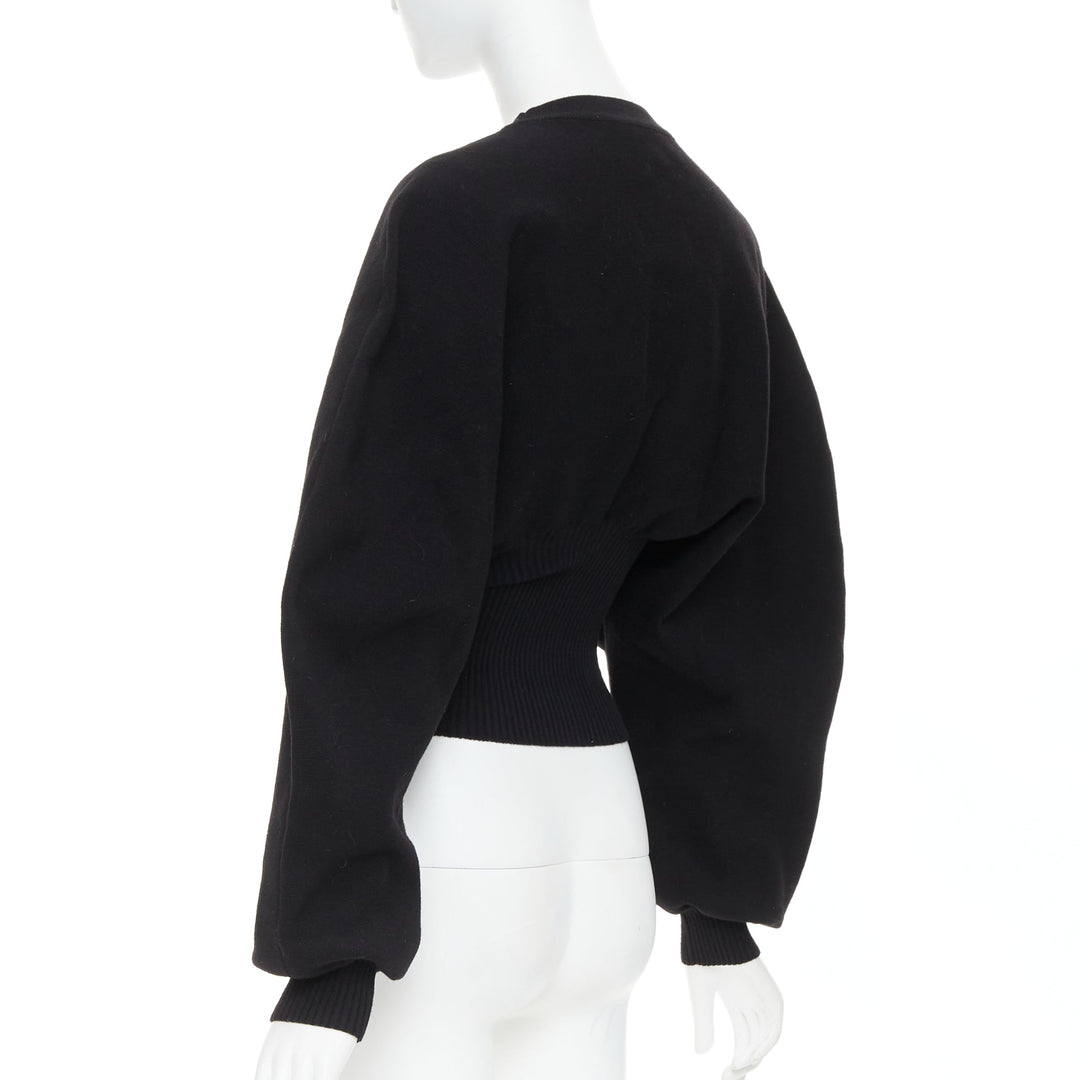 BOTTEGA VENETA Daniel Lee black wool sculptural rounded sleeves crop sweater XS