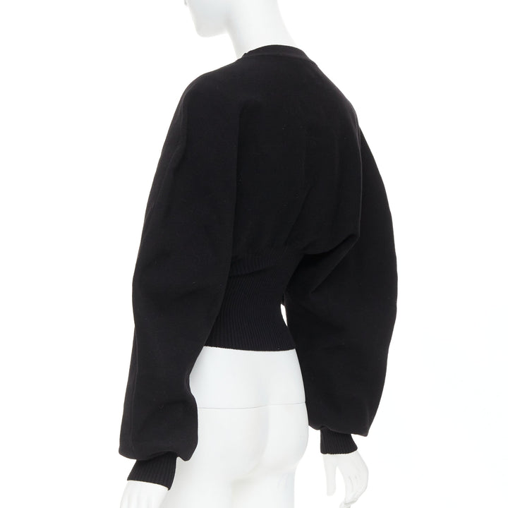 BOTTEGA VENETA Daniel Lee black wool sculptural rounded sleeves crop sweater XS