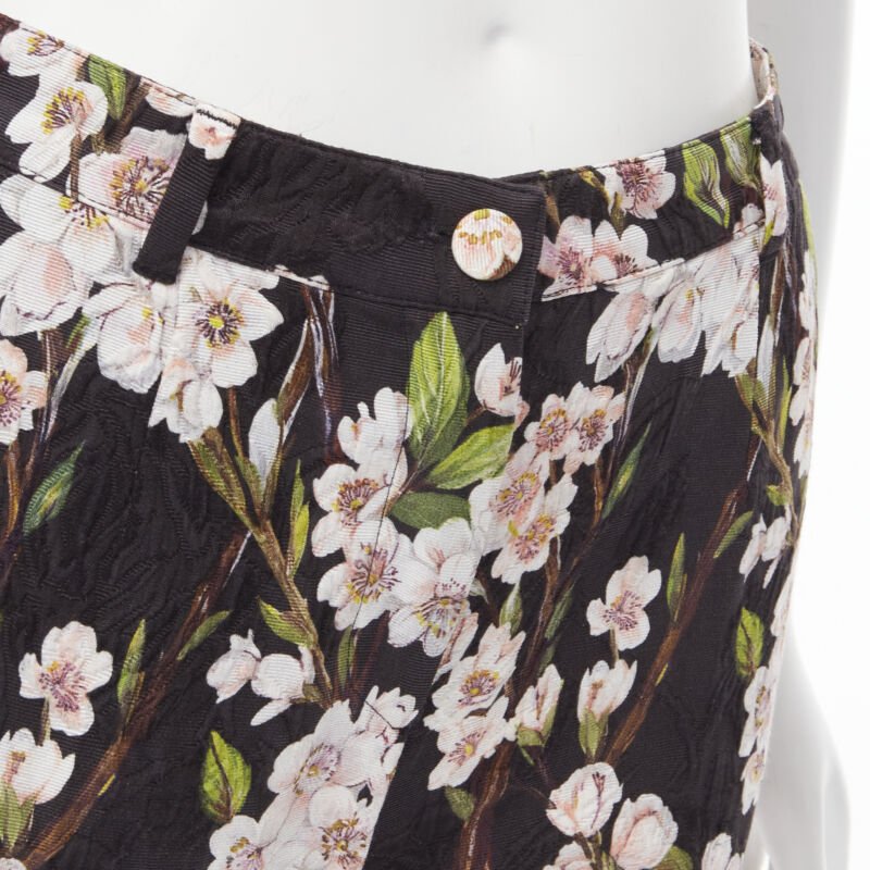 DOLCE GABBANA black pink floral blossom print jacquard cropped pants IT36 XXS