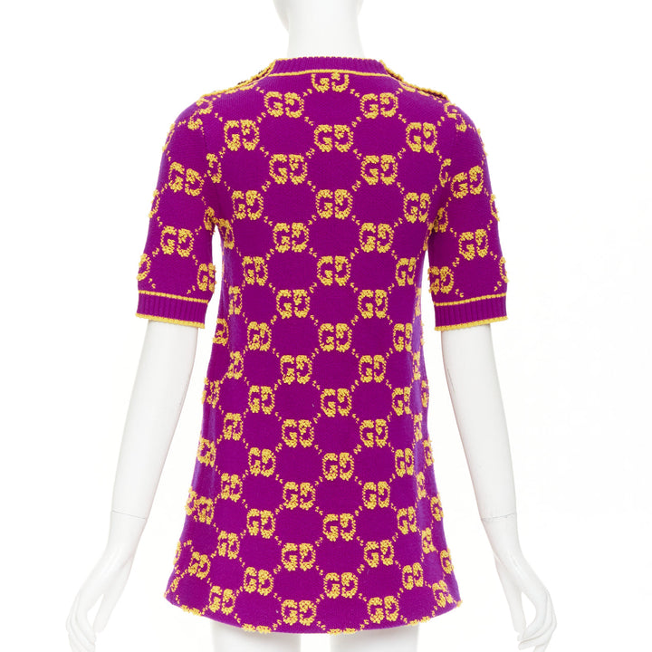 GUCCI 2022 GG Supreme purple yellow enlarged monogram jacquard mini dress IT40 S