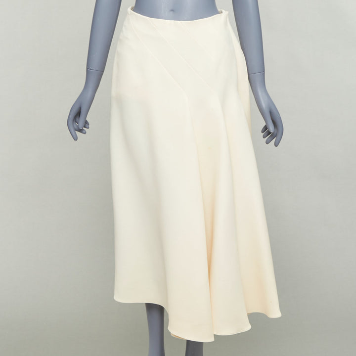 CHRISTIAN DIOR ecru  cream wool silk bias cut pleated Aline skirt FR38 M
