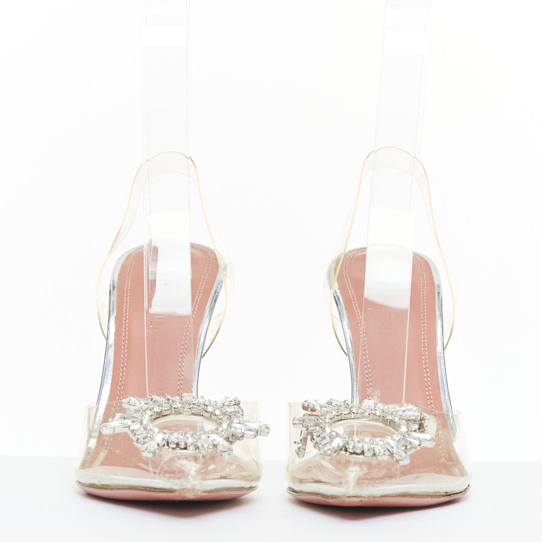 AMINA MUADDI BEgum 95mm Glass PVC crystal buckle sling transparent pump EU36