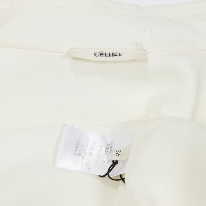 OLD CELINE Phoebe Philo cream viscose button detail back high low shirt FR36 S