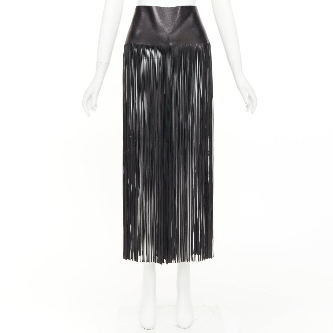 VALENTINO 2016 Runway black lambskin leather fringe belt overskirt IT44 L